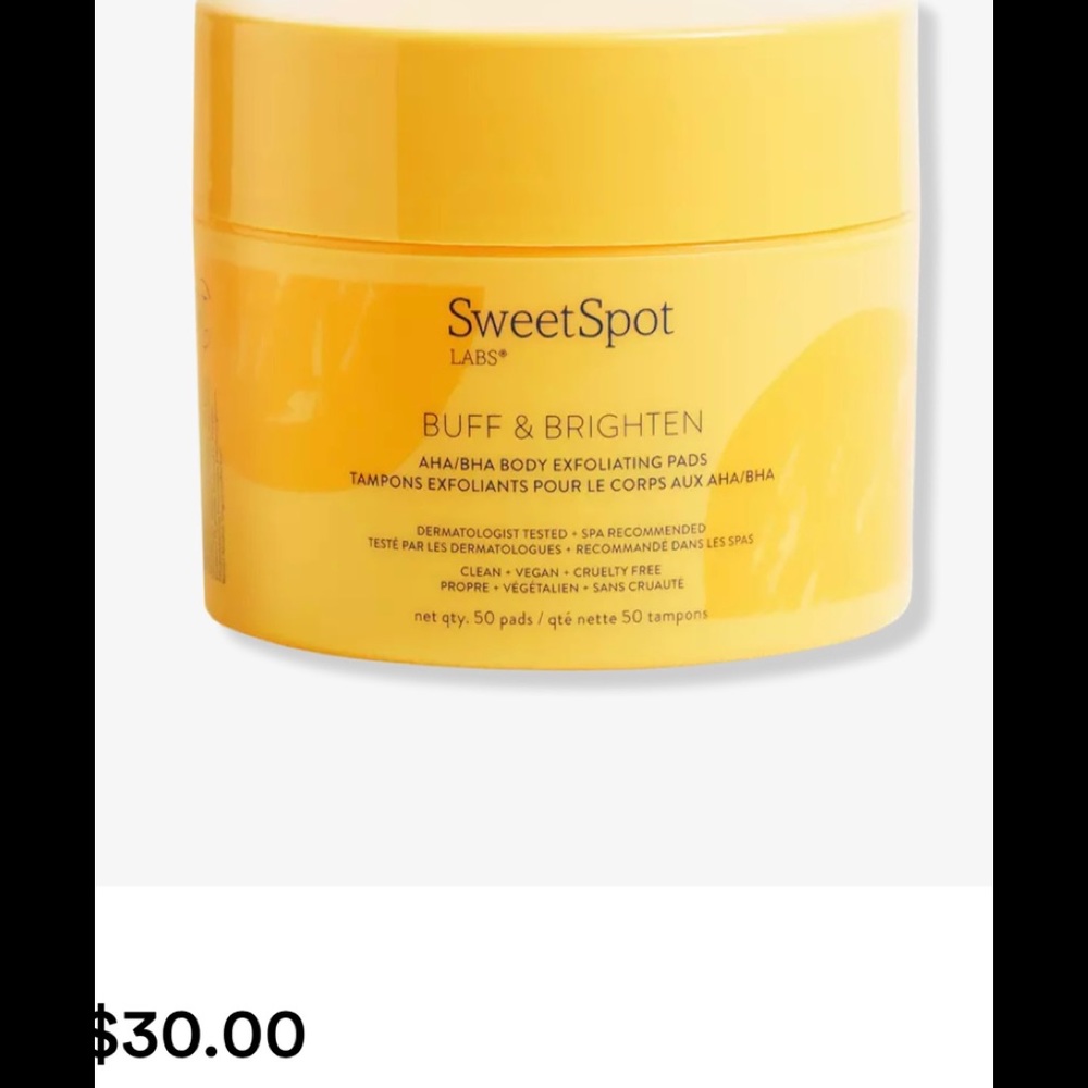 Full size 50 ct SweetSpot Labs Buff & Brighten AHA/BHA Body Exfoliating NWT